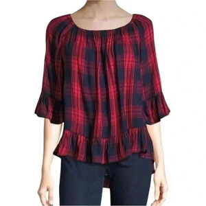 Beach Lunch Lounge| Plaid off shoulder ruffle top Size S